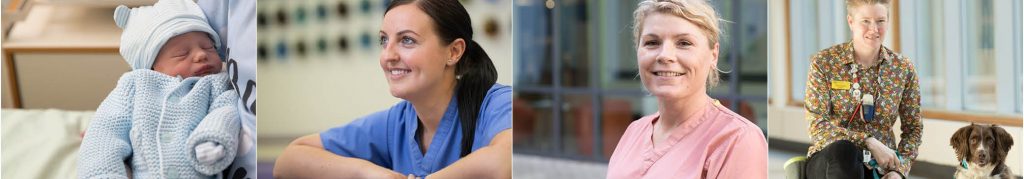 Collage of nurses and baby.