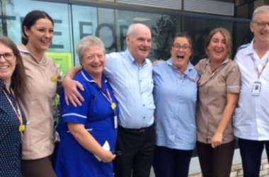 Andy Park and happy staff at Northern Centre for Cancer Care North Cumbria