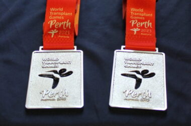 Wayne Hartley's four medals from the World Transplant Games 2023 that he won in Perth, Australia (one gold, two silver and one bronze)